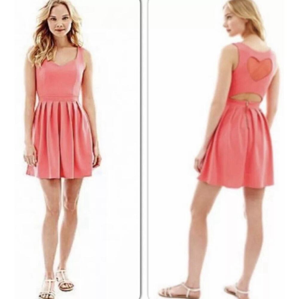 L’Amour Nanette Lepore Pink Ribbed Dress Fit & Flare Skater Heart Size 1X